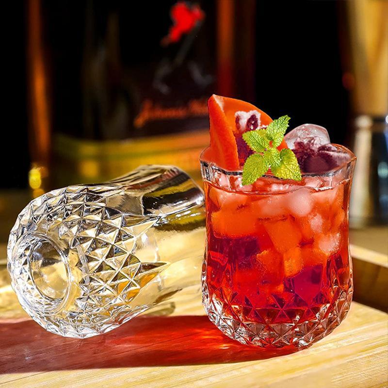 Diamond Textured Liquor Glass Set 6Pcs 90ml Retro European Style Stripe Plastic Cups for Daily Use Home Bar Holiday Party