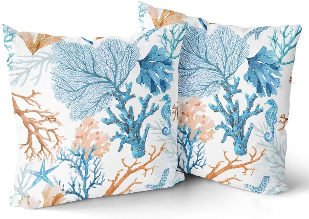 Coastal Throw Pillow Covers Set Of 2 Nautical Coral Starfish Cushion Covers Summer Ocean Decorative Square Cotton Pillow Cases