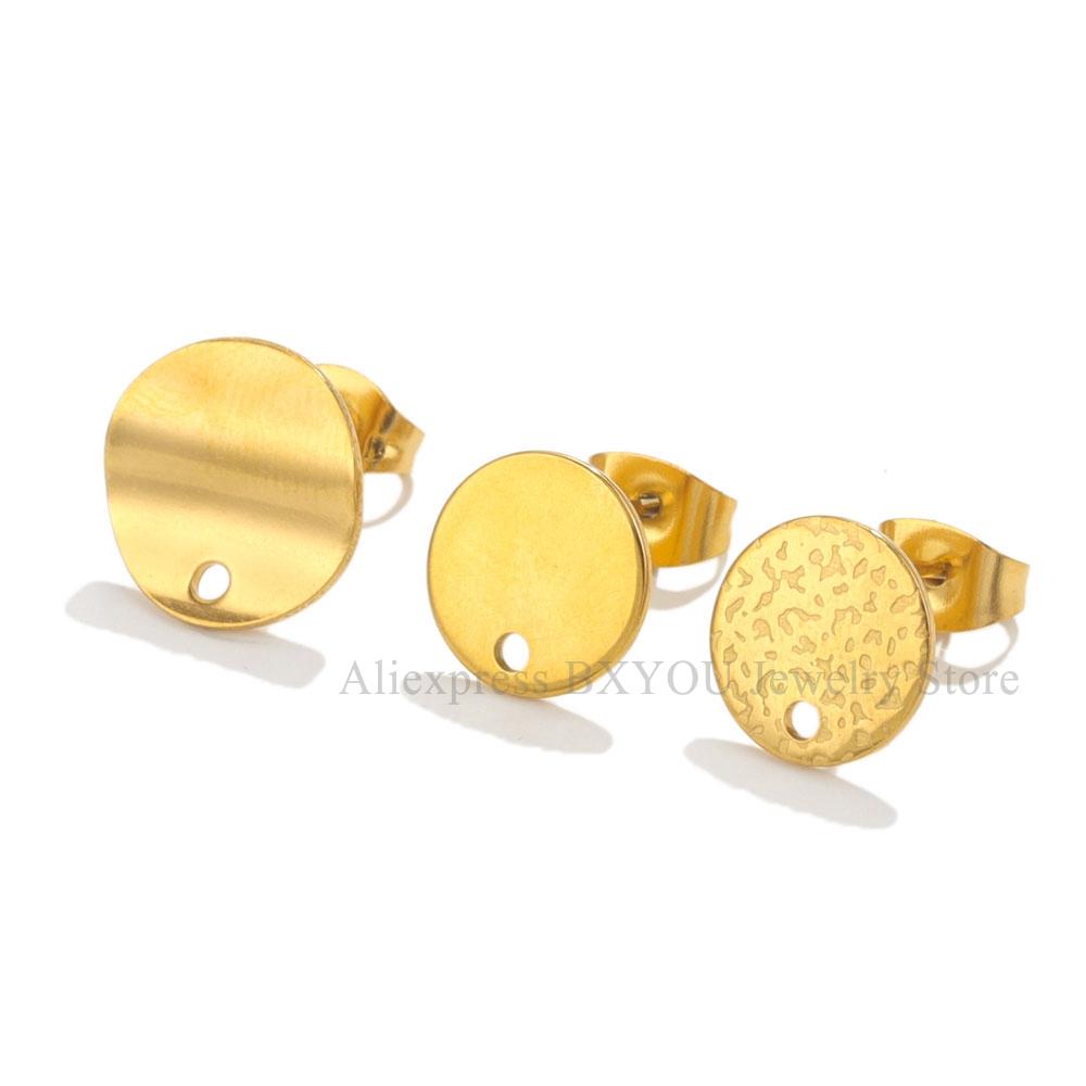 10pcs Round Stainless Steel Gold Plated Earrings Making Supplies Hooks Connectors Earring Posts Studs Pins Findings Components
