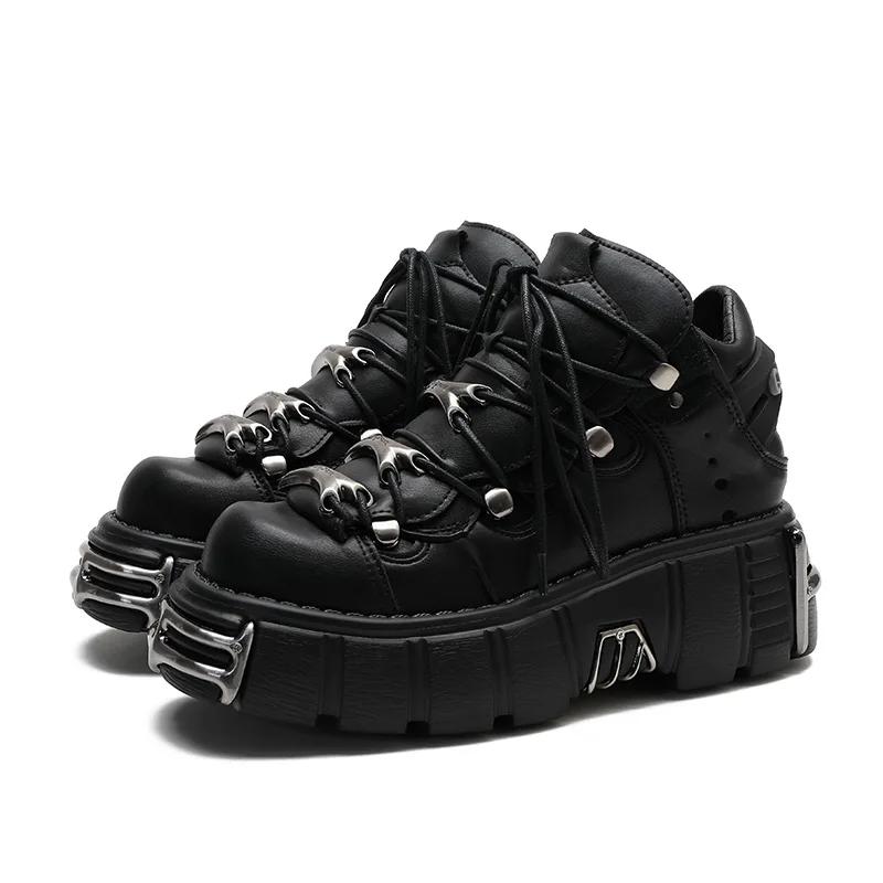 Mode Neu 2025 Marke Punk-Stil Damen Schuhe Schnürschuhe Absatzhöhe 6CM Plateauschuhe Frau Rockstiefel Metalldekor Damen Sneakers