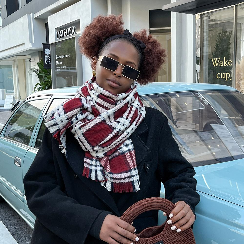 Imitation cashmere scarf, women's autumn and winter large plaid scarf, warm and thickened medium and long scarf, versatile scarf, shawl.