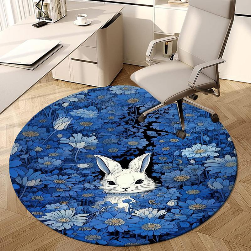 1pc Office Carpet Chair Mats Blue Floral Rabbit Garden Perfect for Decorating Office Chairss, Or Bedrooms.YDT355