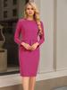 Allegra K Sheath Dress, Bodycon Dress, 3/4 Sleeves, Peplum, Round Neck, Perfect for Commuting, Office, Women's, Hot Pink, Size L