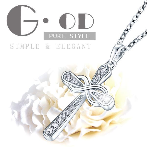 Sterlingsilber S925 Kreuz Halskette mit Schleife Zirkon Anhänger für Damen - Trendiges Schmuck Accessoire