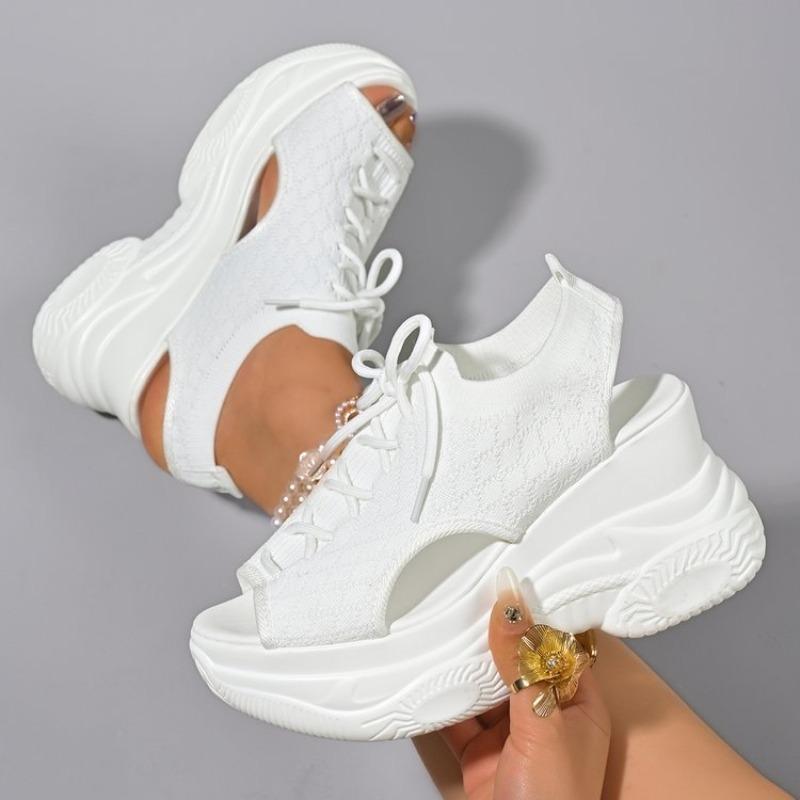 Flying woven mesh wedge heel sandals summer fish mouth high heel casual small large size sandals