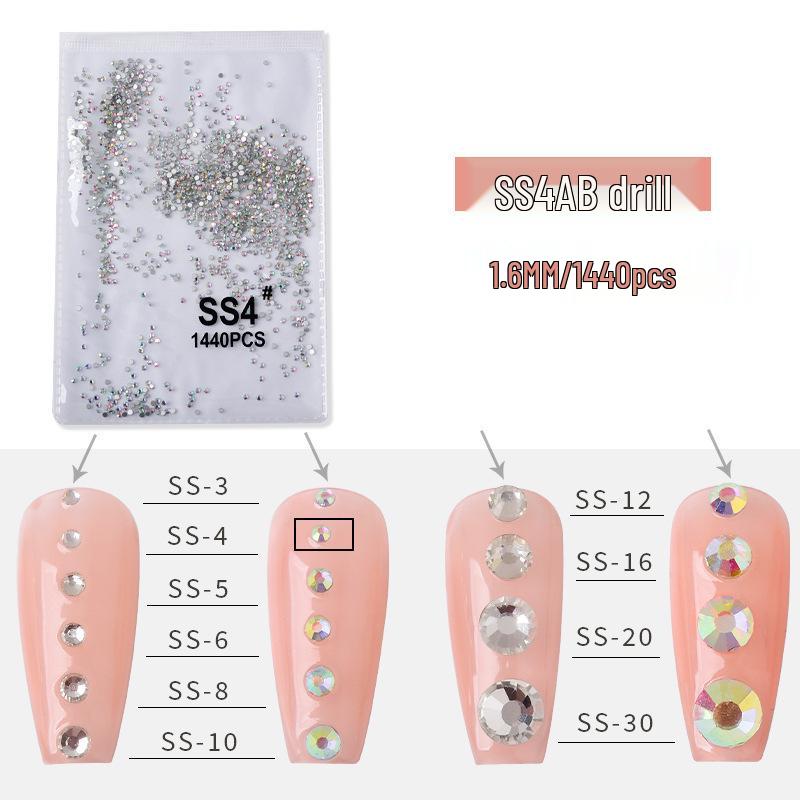 Super Shiny AB Color Czech Rhinestones for Nail Art - 1440pcs Clear White Flat Back In Various Sizes