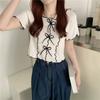 Bow Tie Wave Edge Color Collision Short-sleeved T-shirt Female Summer Slim Short Section Small Shirt Tops Casual Essential Slim Fit Pullovers Tees