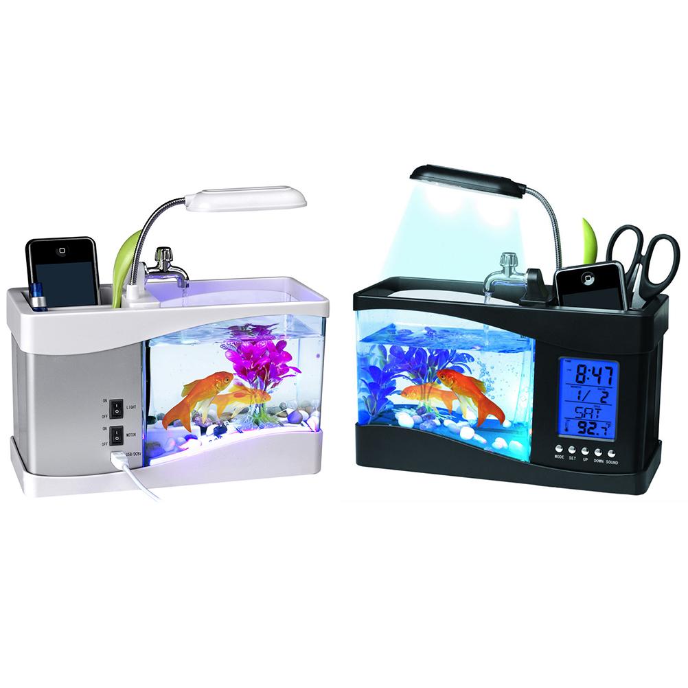 Multifunkční USB mini akvárium s akváriem a LED lampou, LCD displejem a hodinami pro úložiště