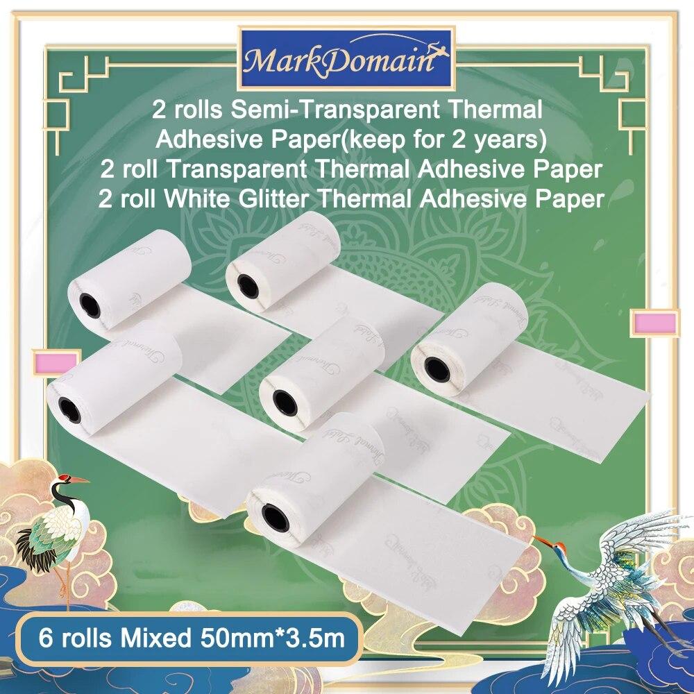10,5M 3/6 rotoli Carta Termica Adesiva Bianca Etichette Termiche Trasparenti Adesive Carta Adesiva Stampabile Personalizzata per Stampante M02/M03