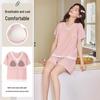 Ice Silk Ribbed Women's Sleepwear Set with Chest Pads – Short Sleeve & Shorts, Casual Wear, Indoor/Outdoor Comfort