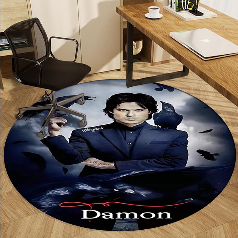 Damon Salvatore Pattern Round Rug, Indoor/Outdoor Mat, for Picnic, Gameroom, Bedroom, Office, Living Room, Home Decor Carpet, Birthday Gift