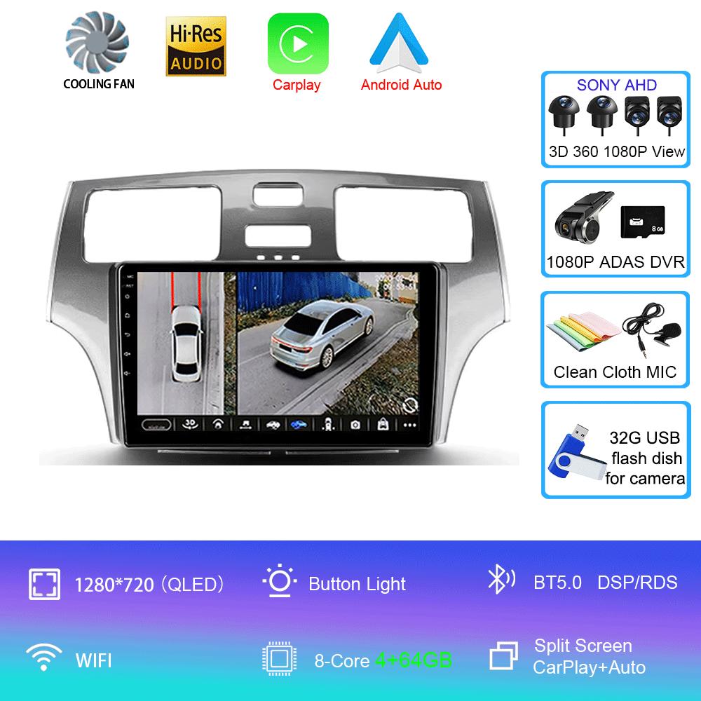 Autoradio Android 14 Carplay Auto Für Lexus ES300 ES330 XV30 ES250 2001-2006 2Din DVD Multimedia Video Player Carplay GPS Stereo