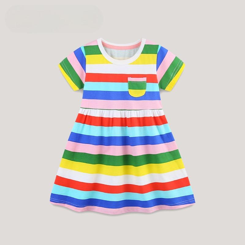Sommerkleid für Mädchen: Modisches Prinzessinnenkleid mit Regenbogenmuster aus Baumwolle für Kinder