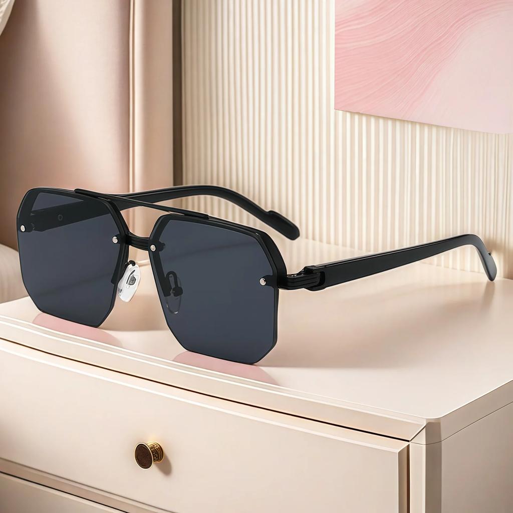Oversize Retro Double Bridges Polygon Square Metal Men Sunglasses Fashion Gradient Shades UV400 Trending Women Sun Glasses