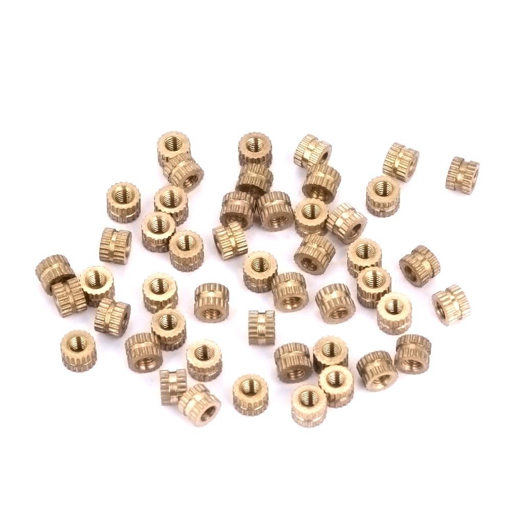 50pcs M3 Brass Cylinder Knurled Round Molded In Insert Embedded Nuts (M3*5*5.3)