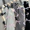 Women Japanese Style JK Girl Ribbed Knitted Leg Warmers Cute Small Bowknot Ruffled Hem Boot Cuffs Leg Cover Long Socks