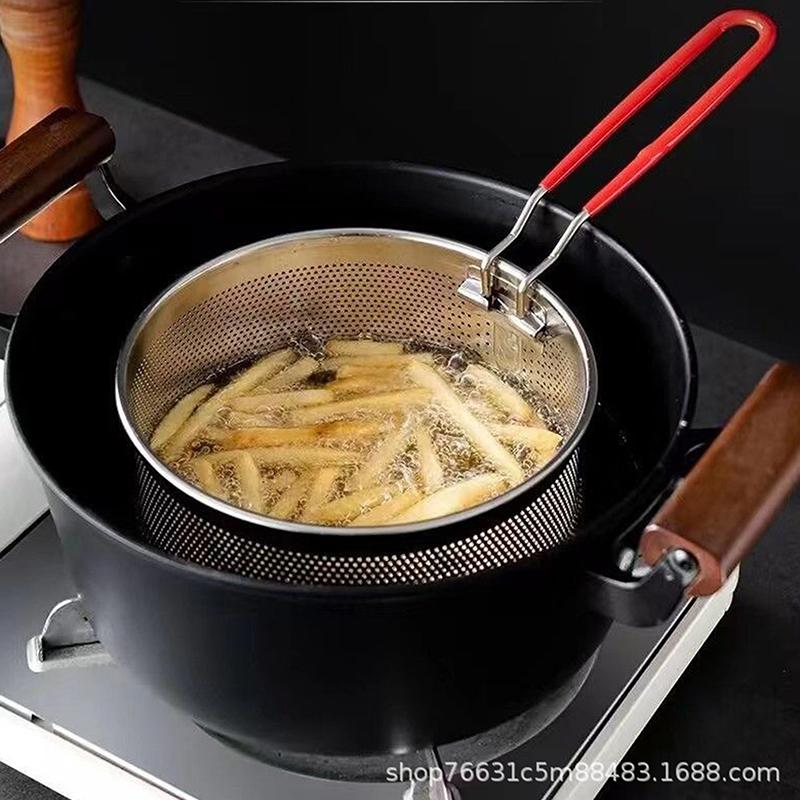 1Pcs Stainless Steel Fried Mesh Kitchen Fry Basket Cooking Basket Fry Pan Oil Pan Strainer Noodle Spoon Colander French Fries