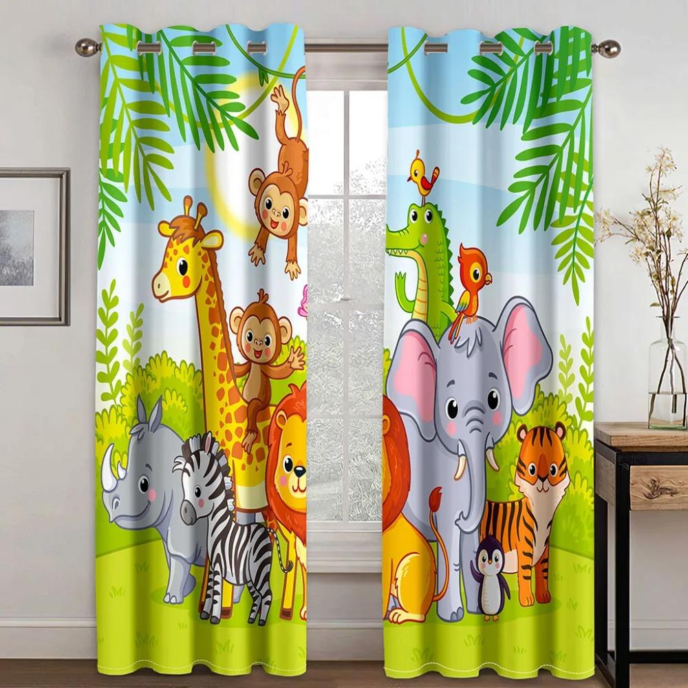 Safari Animals Cartoon Jungle Forest Drapes Blinds Suitable for Living Area Kids Bedchamber Bathroom Kicthen Door Home Decoration