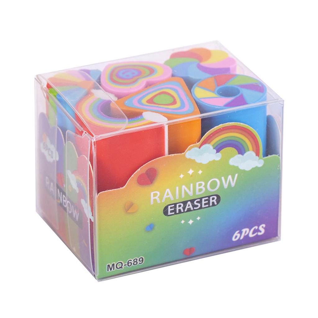 6 Pcs Love Heart Painting Eraser Creative Pencil Erasers Rainbow Erasers School Accessories for Schoolwork Art Projects