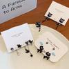 Adorable Black Kitten Stud Earrings: Silver Needle, Cute Tail Design for Women