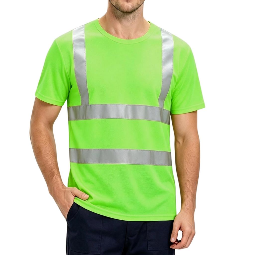 Refleksyjna Koszulka z Krótkim Rękawem Wysoka Widoczność Szybkoschnący T-shirt do Biegania w Nocy, Jazdy na Rowerze, Pracy Budowlanej