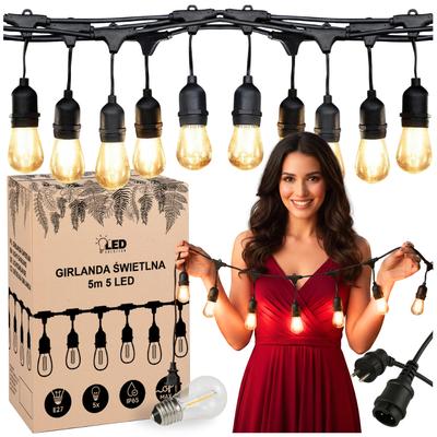 Guirnalda de luces de jardín 5m x 5 bombillas e27 impermeable ip65 todo el año