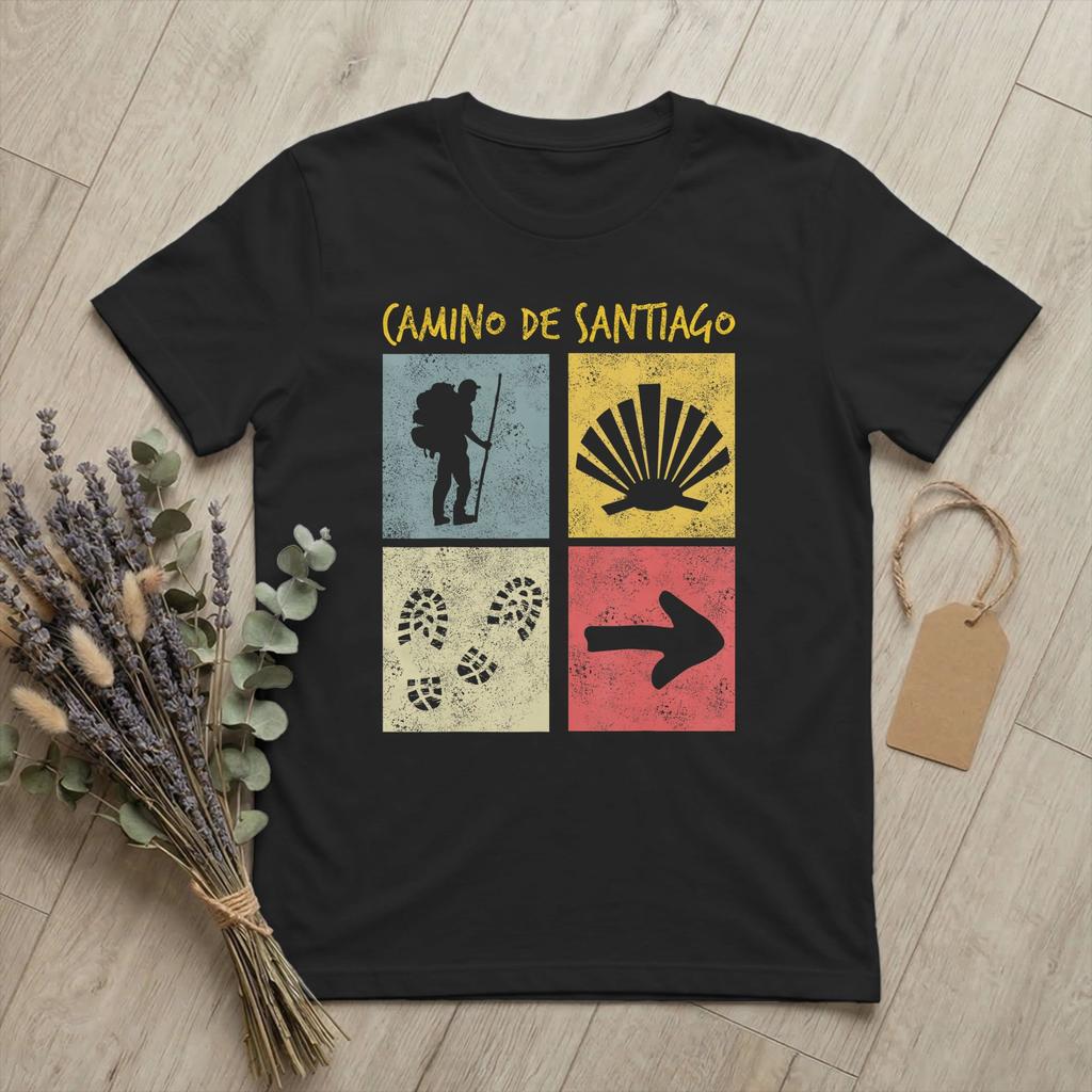 Camino de Santiago Cammino di San Giacomo T-shirt Unisex Buon Cammino T-shirt Vintage Manica Corta Girocollo T-shirt Cotone Merchandising Estivo