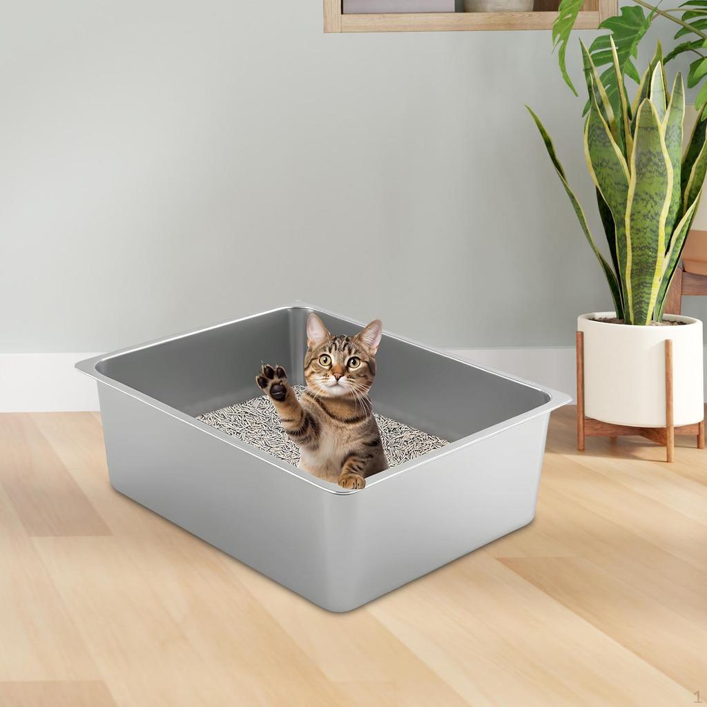 Caja de arena para gatos, cuenco para limpieza de arena, antisalpicaduras, suministros para mascotas, portátil, de metal