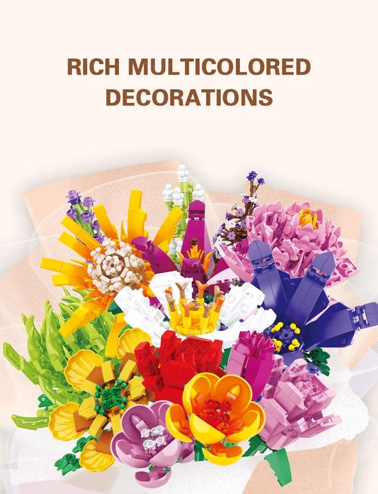 Creative Bouquet Plant Potted Michelia Flower Building Blocks DIY Home Decoration Bricks Toys Christmas Gifts For Girls Children