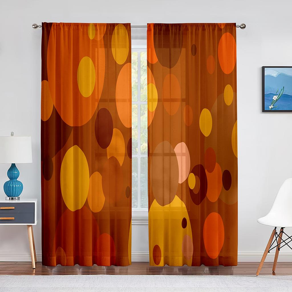 Bruna Cirklar Prickar Mönster Tyll Fönstergardiner för Vardagsrum Sovrum Modernt Kök Skira Voile Gardiner Draperier Dekoration