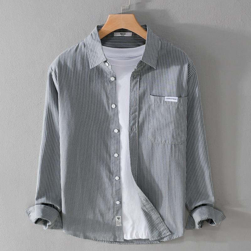 

Mens Striped Long Sleeve Shirt Casual Button Down Shirt with Pocket for Daily Wear S темно-серого