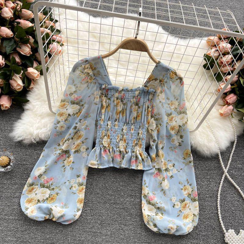 Women's 2026 Chiffon Puff Sleeve Lace Top