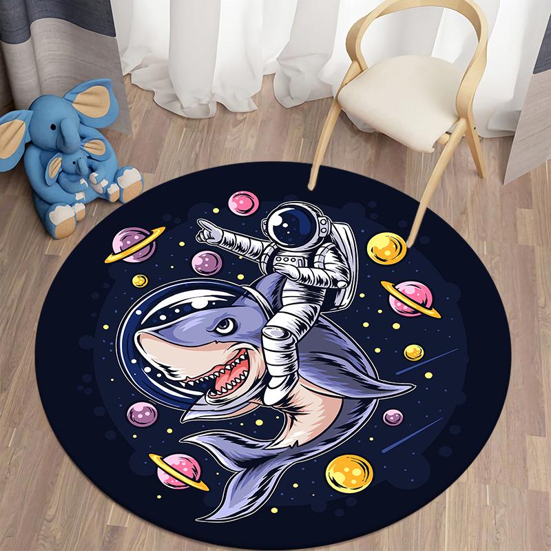 Spaceman Round Rug Cartoon Round Carpet for Living Room Kids Room Astronaut Floor Mat Children Bedroom Soft Kitchen Area Rug