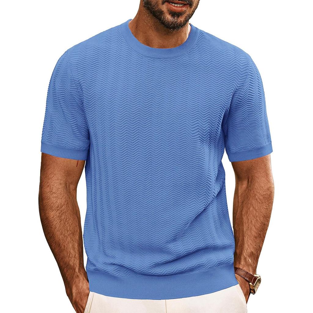 Men's Summer T-shirt Knitted European And American Retro Style Round Neck Long Sleeved Shirt