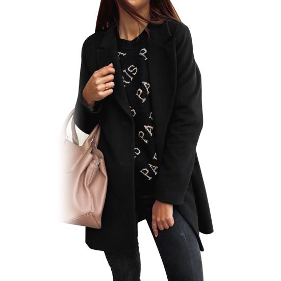 Damski Jesienno-Zimowy Modny Ciepły Płaszcz Outwear z Szerokimi Klapami i Dwurzędowymi Guzikami