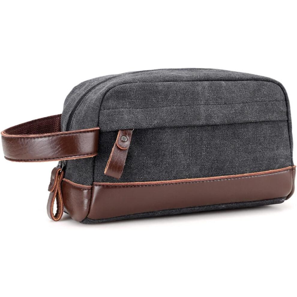 Men's Clutch Hand Canvas Toiletry Bag Vintage Style Black 23x13x12cm Waterproof Travel Organizer