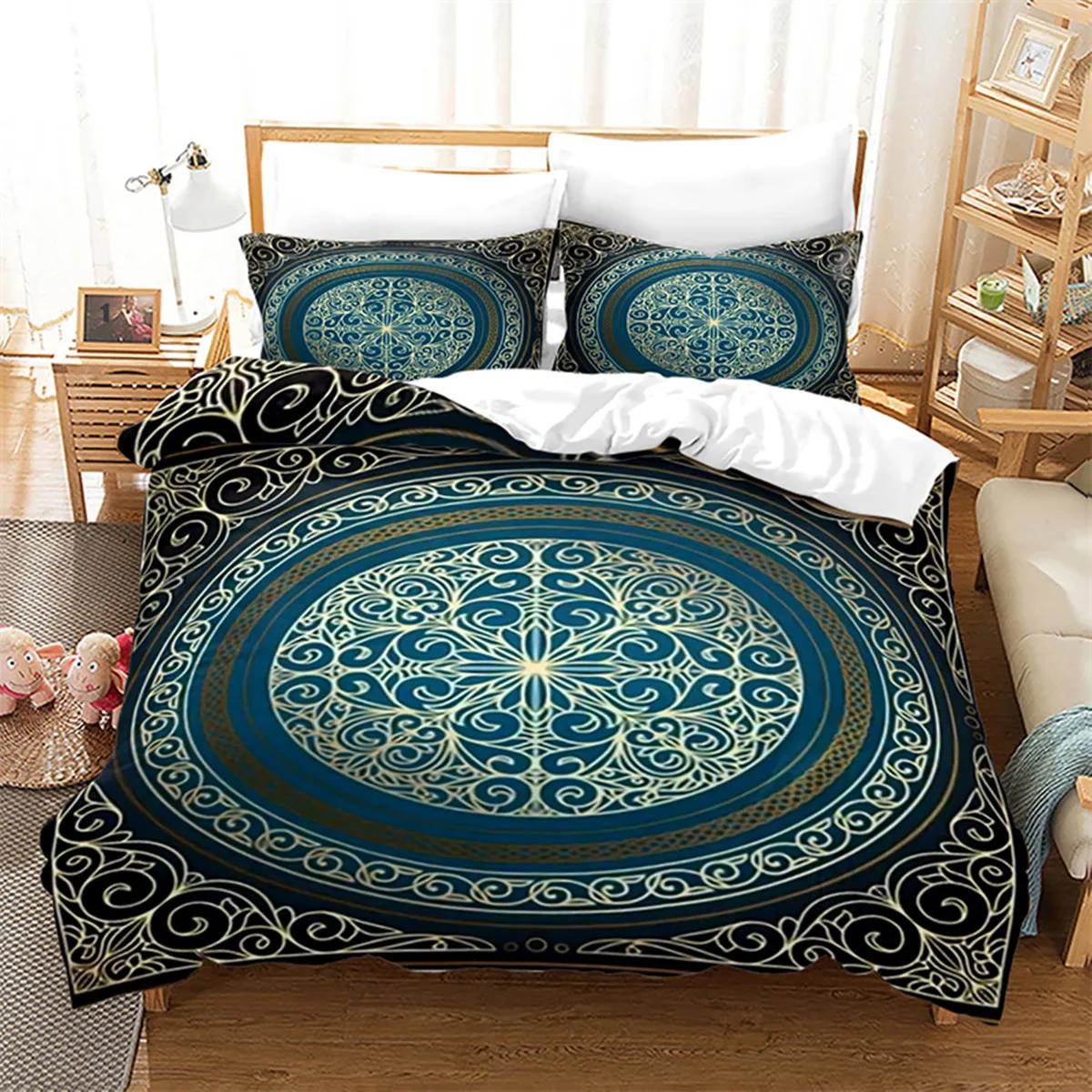 

Luxury Gold Floral Duvet Cover Bohemian Leaves Microfiber Exotic Geometric King Queen For Children Adult For Bedroom Decoration EU Single(135*200cm)3pcs
