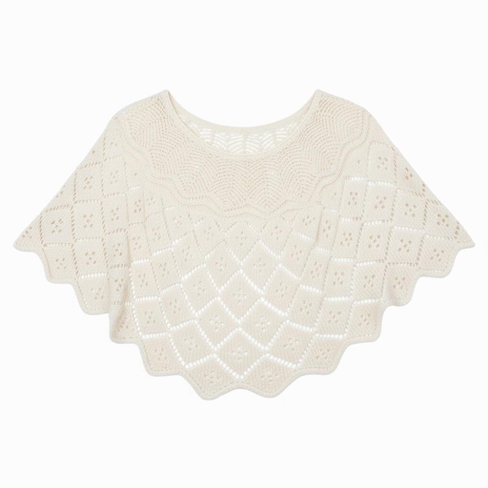 Solid Color Knitted Shawl Knitted Hollow Out Design Sunscreen Scarf Lightweight Sequin Shoulder Cover Hollow Design Shawl бежевый