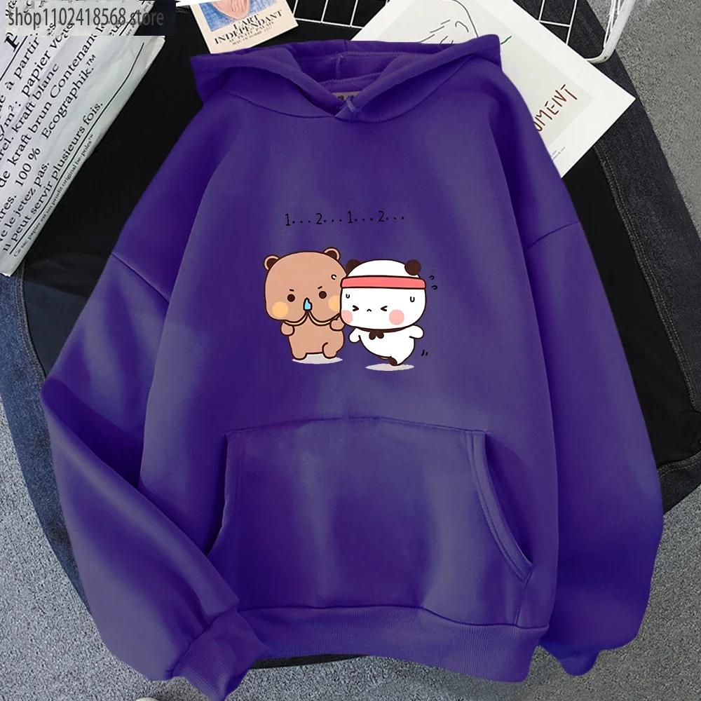 

Женская толстовка Kawaii с пандой, милая парная толстовка Bubu и Dudu занимаются спортом, топы для девочек, длинный рукав, карманная одежда 3XL