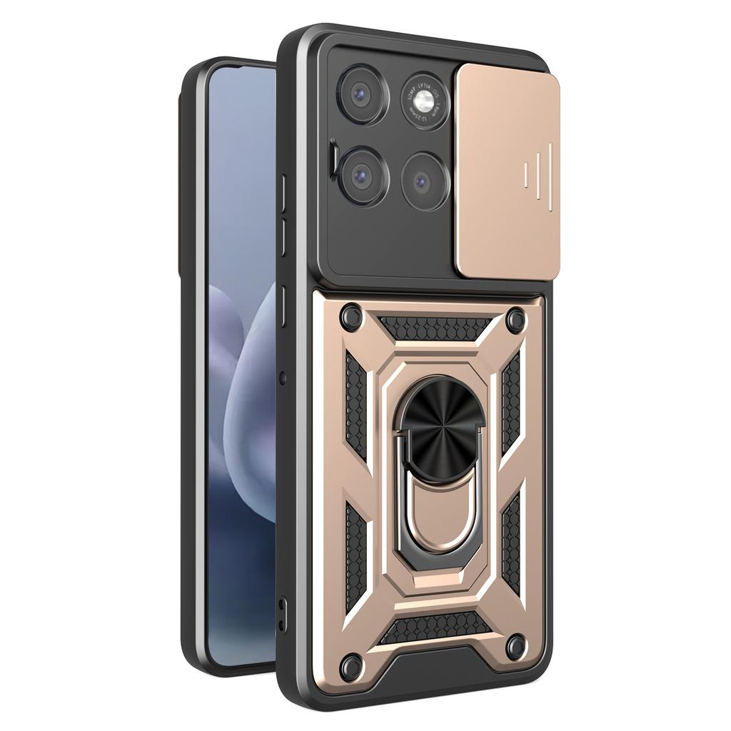 For Motorola Moto G86 Power 5G Case with Slide Camera Lid PC+TPU Kickstand Phone Cover