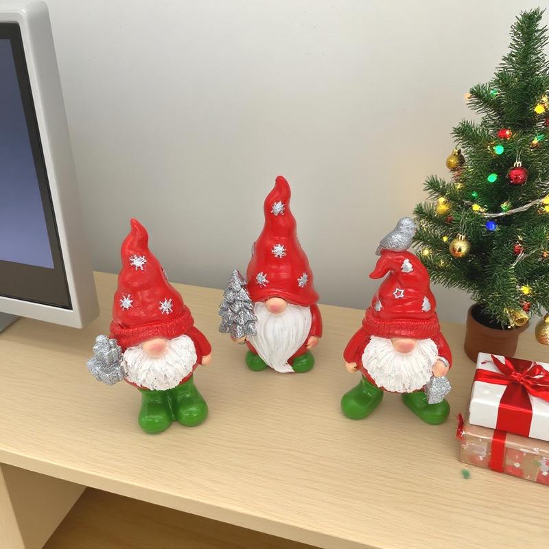 3pcs Christmas Dwarf Resin Crafts Gnome Statues Home Bedroom Decorations Ornaments Holiday Gifts