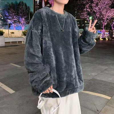 Plüsch-Sweatshirt für Herren im Hongkong-Stil – trendige koreanische lockere Passform, Plus-Samt für Herbst und Winter, Unisex.