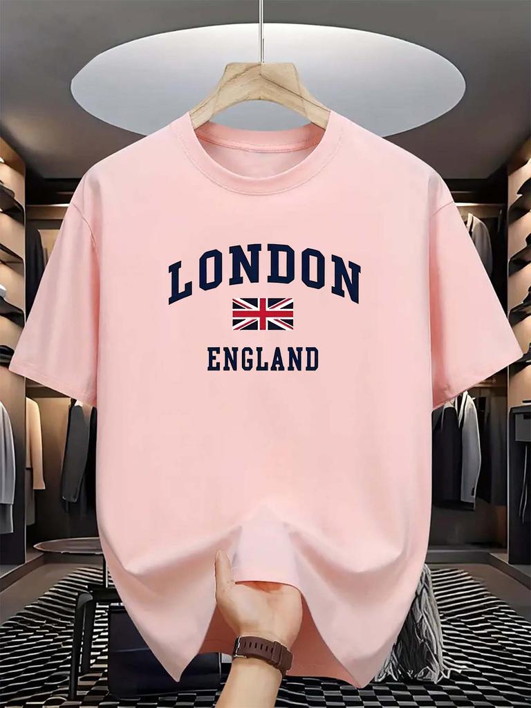 Men's Summer 100 Cotton Fashionable Casual Loose Plus Size London England Printed Sports Round Neck Short Sleeved T-shirt Top