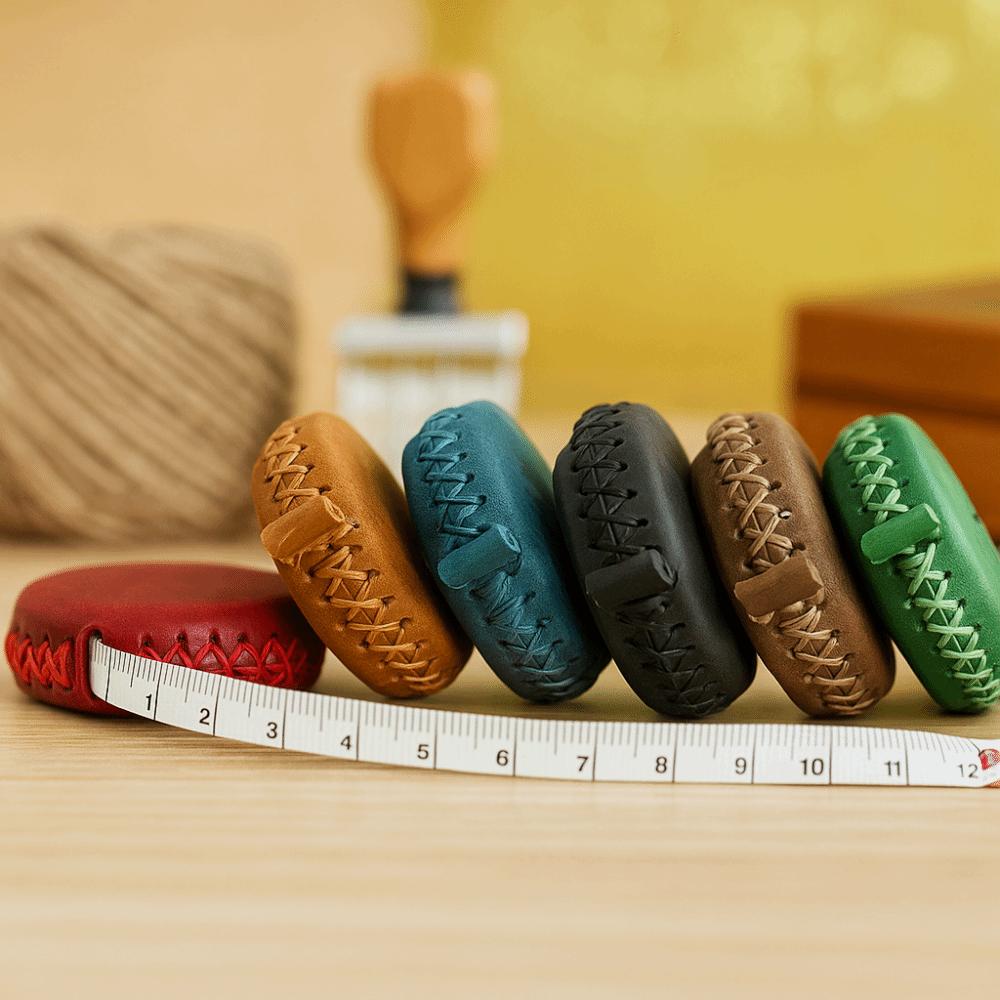 Handmade Leather Tape Measure Vintage Portable Roll Measure Tape 1.5M Cowhide Leather RetractableTape Measure