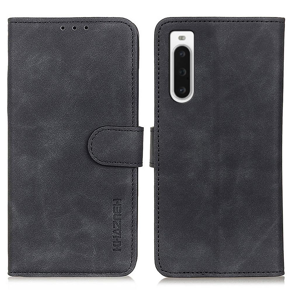 

KHAZNEH For Sony Xperia 10 V Retro Texture PU Leather Phone Case Wallet Protective Phone Stand Cover Black