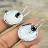 Perlmutt Edelstein Ohrringe Elektrogeformte Kupfer Ohrringe Versilberte Ohrringe Elektrogeformter Schmuck Schwarzer Onyx Ohrring Kupferschmuck