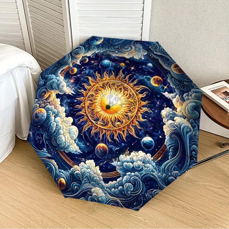 

1PC Celestial Waves Automatic 8-Bone Folding Umbrella - Durable Polyester & Iron Frame,Userfriendly Operation yy250929189