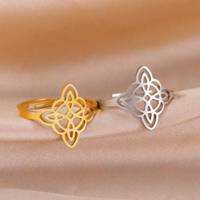 Women Witch Knot Ring Adjustable Stainless Steel Gold Color Vintage Wicca Jewelry Gift Witchcraft Amulet