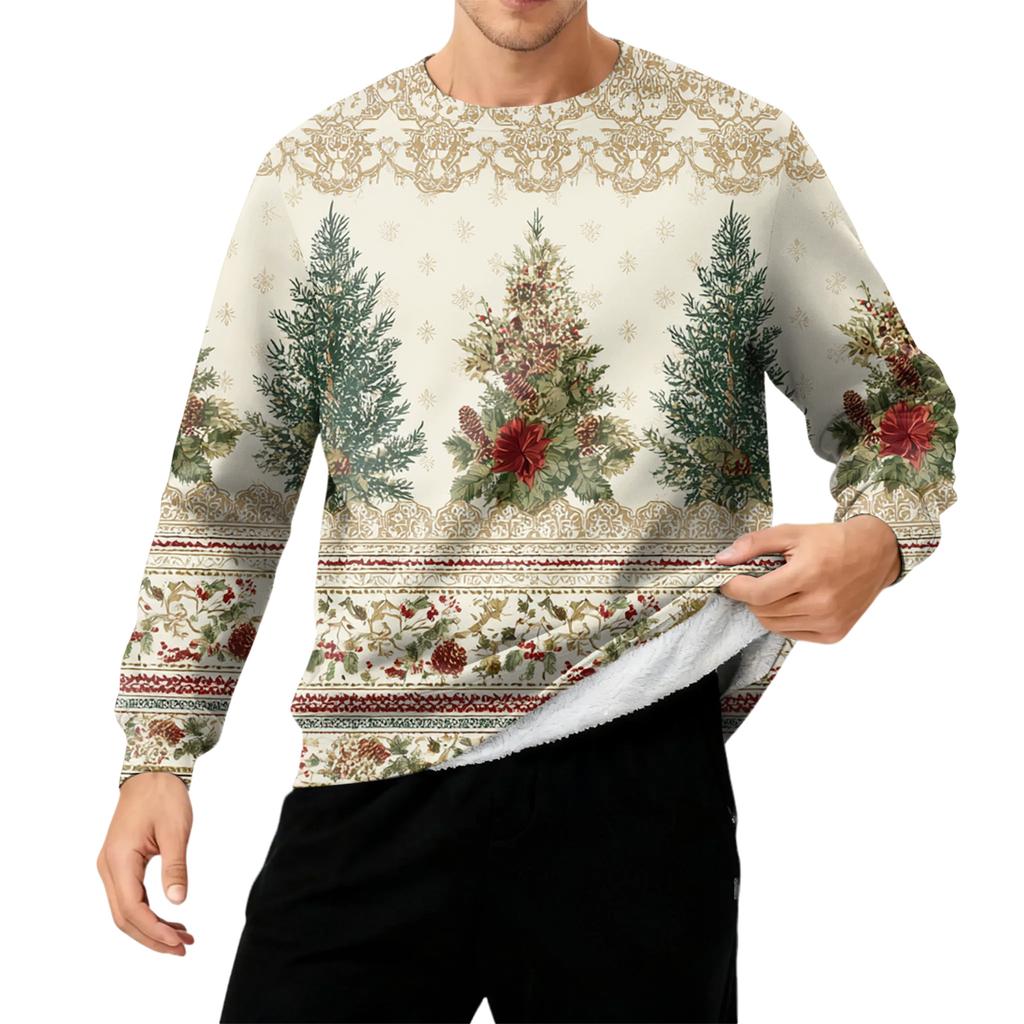 Men's Round Neck Fleece-Lined Thick Warm Sweatshirt