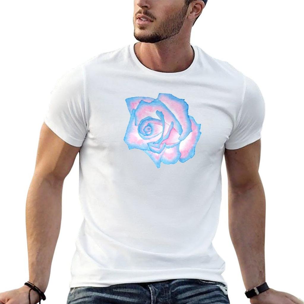 Transgender Pride Flag Watercolor Rose T-Shirt Casual Graphic Print Tee